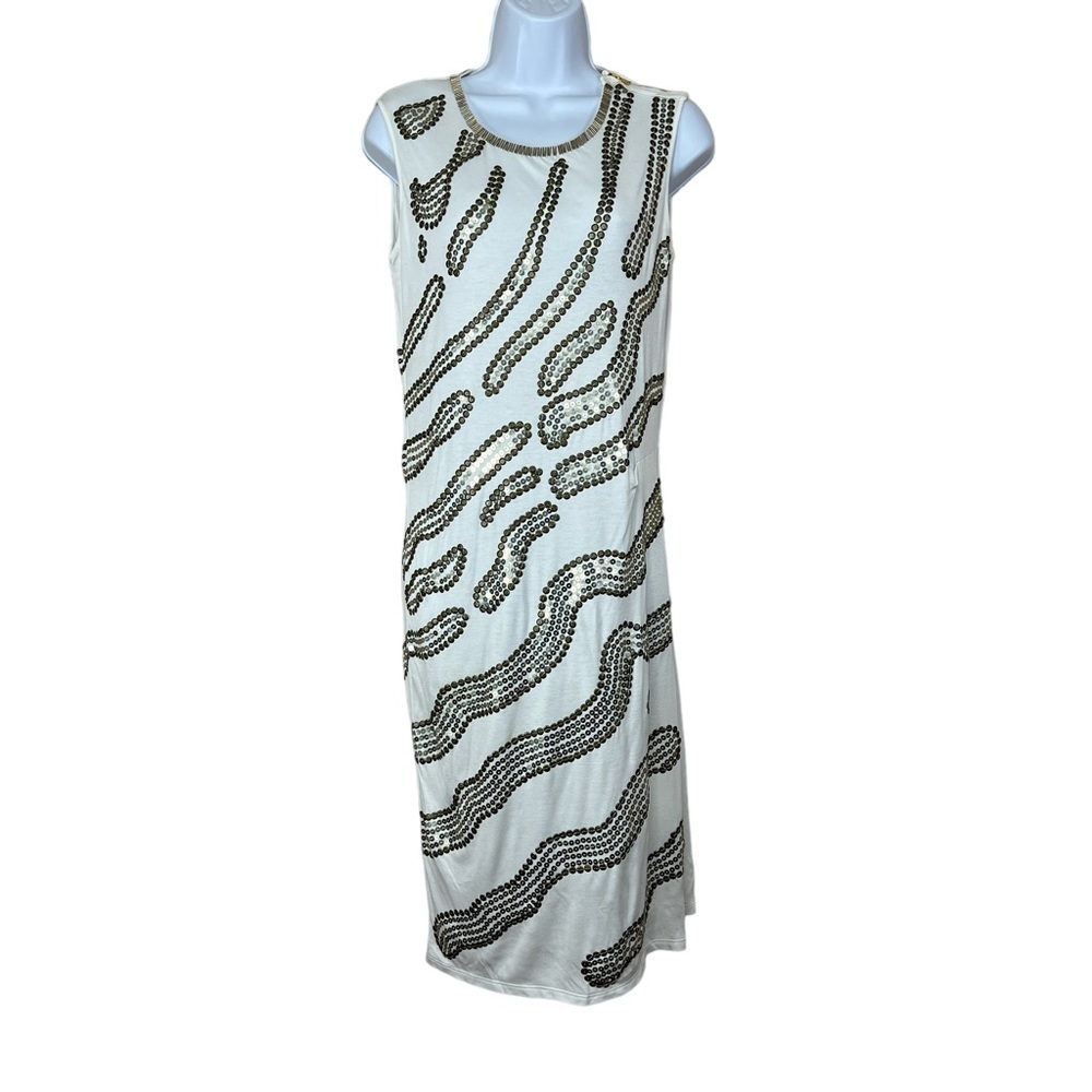 NEW BCBGMAXAZRIA White Beaded Sleeveless Dress Stretch Event Party Cocktail